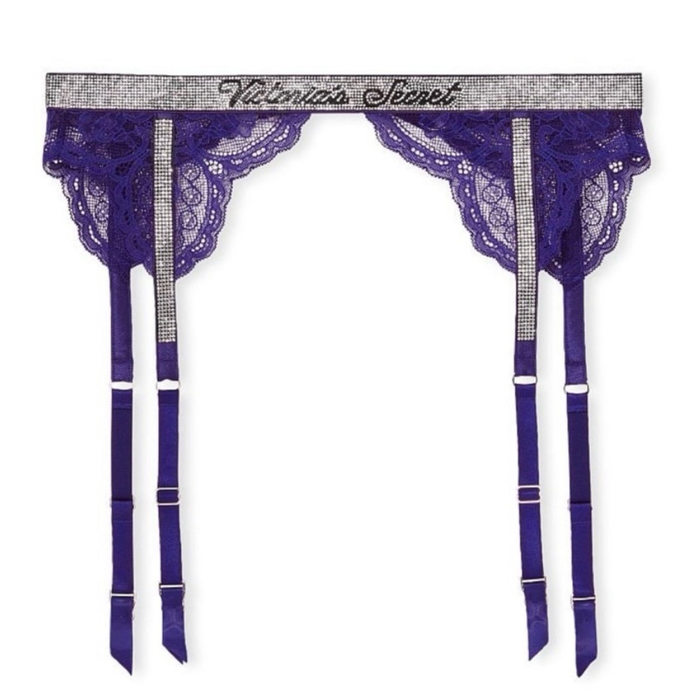 NWT Victoria's Secret Very Sexy Rhinestone Bling Shine Strap Lace Garter Belt XS